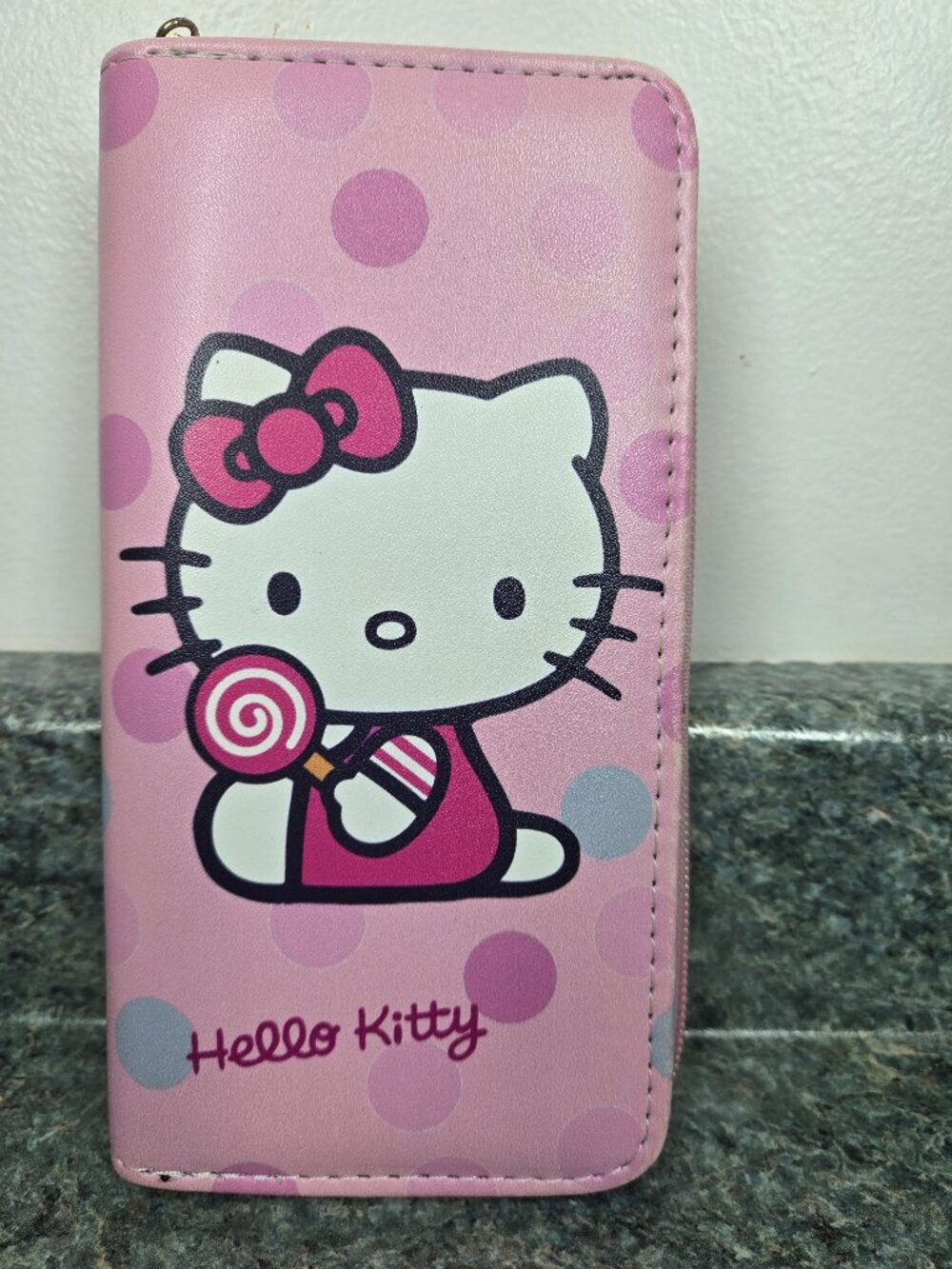 Hello Kitty Pink Zip Around Wallet Polka Dot Lollipop Sanrio Cute Kawaii